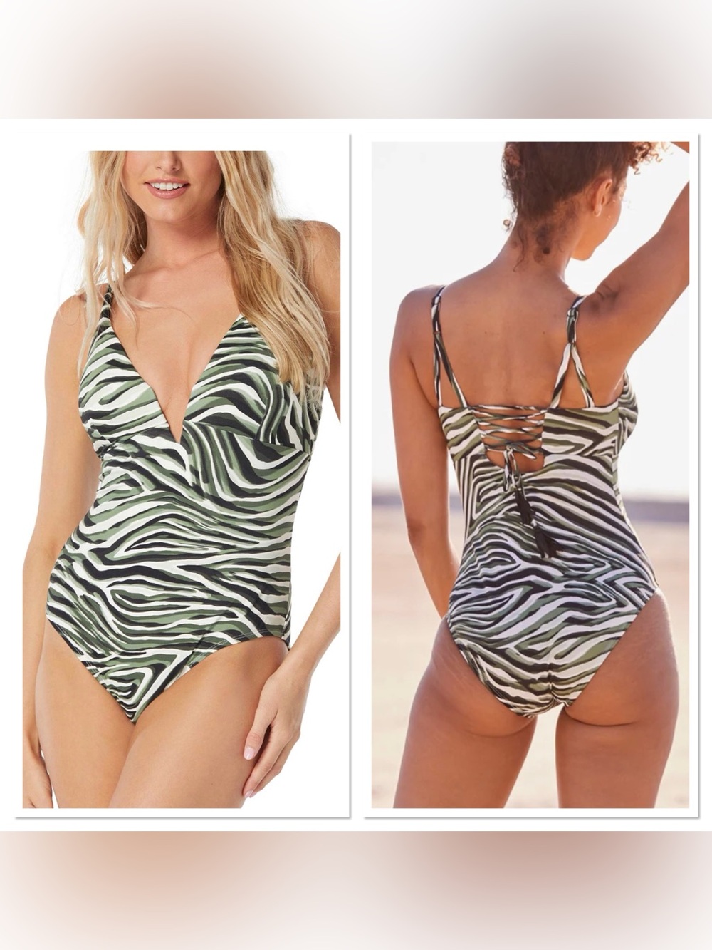 Coco Reef Wild Zebra Astra Printed Plunge One-Piece Swimsuit 38DD